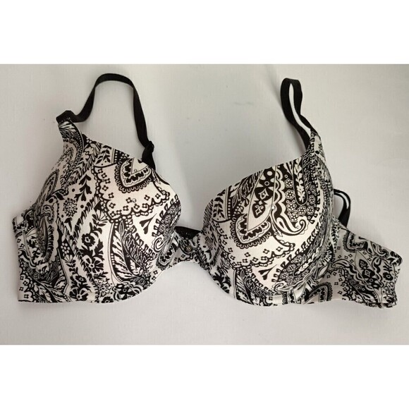 Victoria's Secret Bra Size 34 B Lined Demi Embellished Paisley Print Black White - Picture 1 of 7